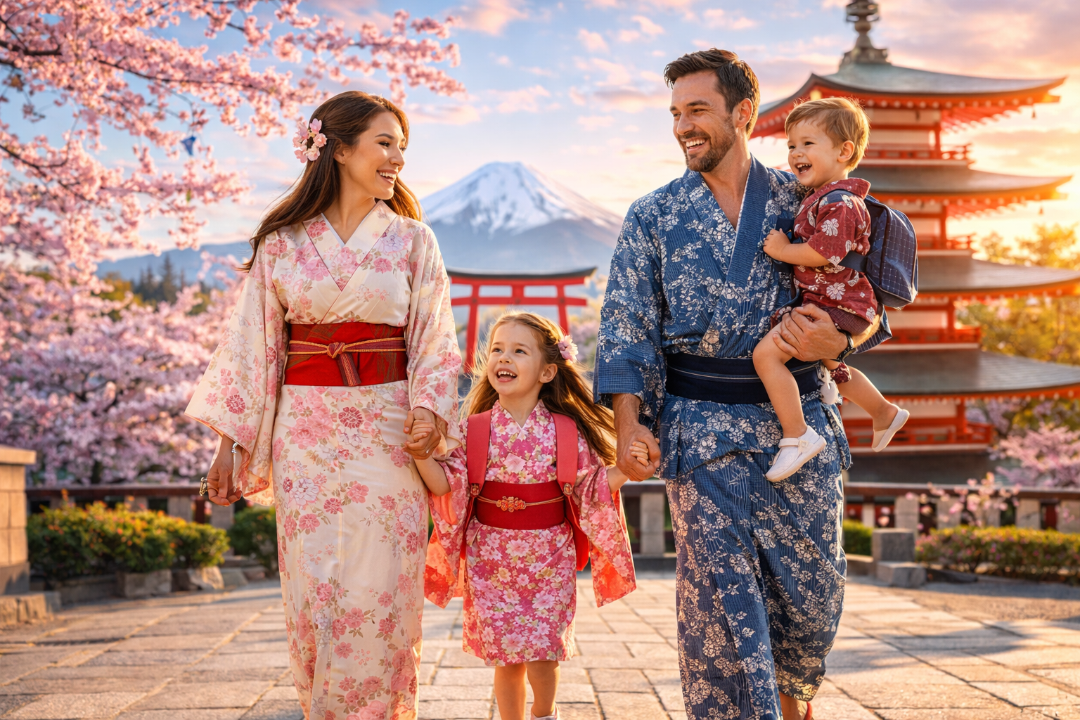 family traveling in Japan with children